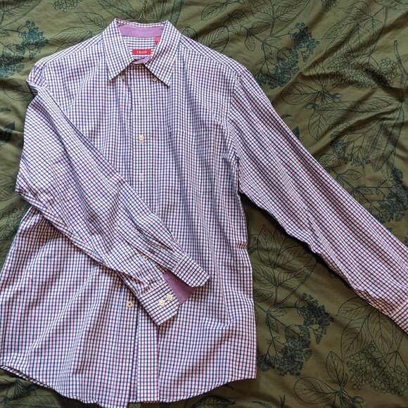 Izod Blue and Purple Gingham Men's Medium Dress Shirt - Picture 1 of 4